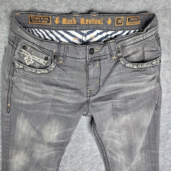 Rock Revival‎ Kleven Relaxed Straight Denim Jeans Mens 36 x 28 Gray - Picture 2 of 14